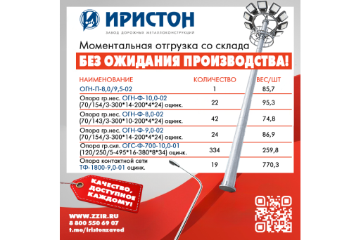Моментальная отгрузка со склада "Иристон" 